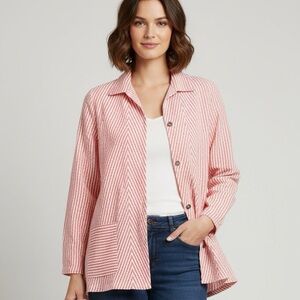 Vitamin Striped Cotton Shirt Sz‎ Small Coral